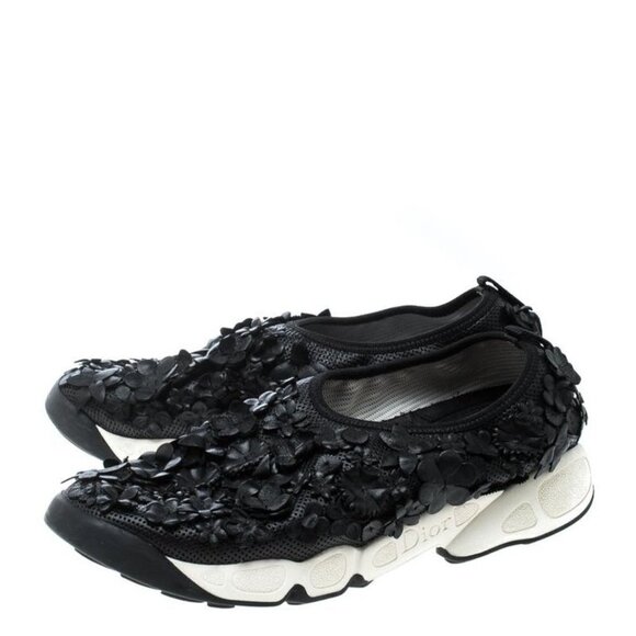 DIOR FUSION Sneakers Black Leather Textile Floral Canvas Shoes size 5.… - Picture 2 of 12